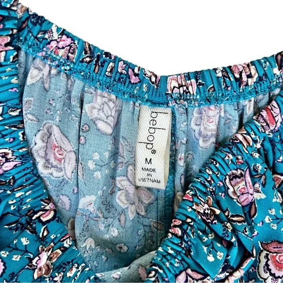 BeBop Like-new Blue Floral SunDress Elastic Ruffle Off Shoulder Mini Size M - Picture 10 of 11